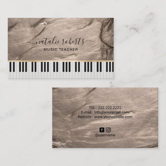 Muziekleraar Modern Bronze Elegant Piano Keys Visitekaartje (Voorkant / Achterkant)
