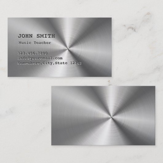Muziekleraar Modern Faux Metal Achtergrond Visitekaartje (Voorkant / Achterkant)