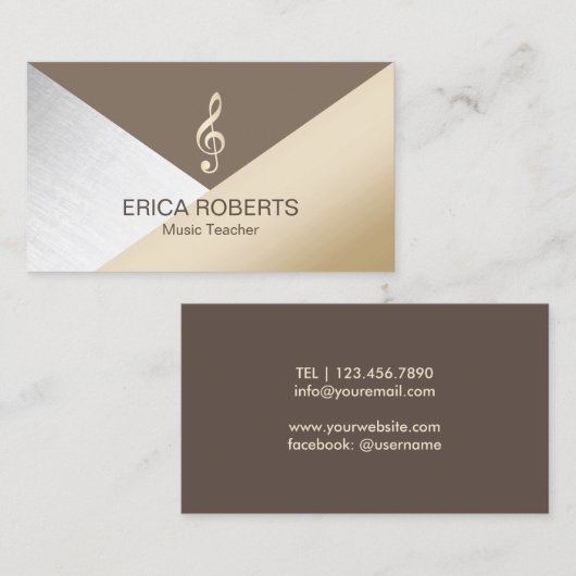 Muziekleraar Modern Gold Brown Silver Musical Visitekaartje (Voorkant / Achterkant)