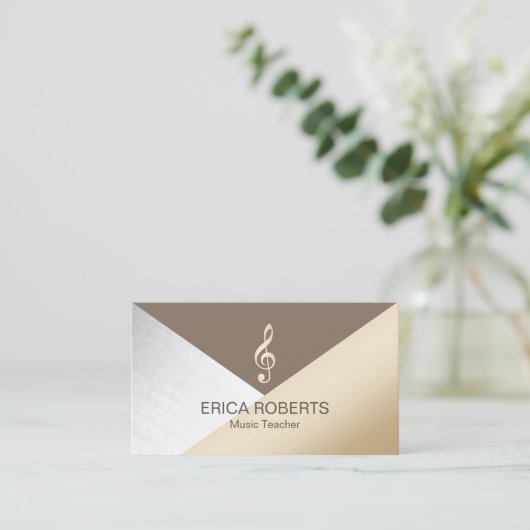 Muziekleraar Modern Gold Brown Silver Musical Visitekaartje (Staand voorkant)
