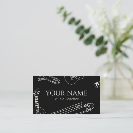 Muziekleraar Modern Line Art Minimale zwart-wit Visitekaartje (Staand voorkant)
