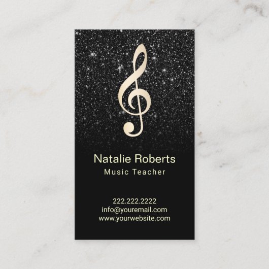 Muziekleraar Musical Clef Logo Black Glitter Visitekaartje (Voorkant)