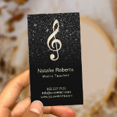 Muziekleraar Musical Clef Logo Black Glitter Visitekaartje