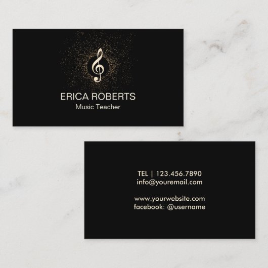 Muziekleraar Musical Modern Gold Clef Confetti Visitekaartje (Voorkant / Achterkant)