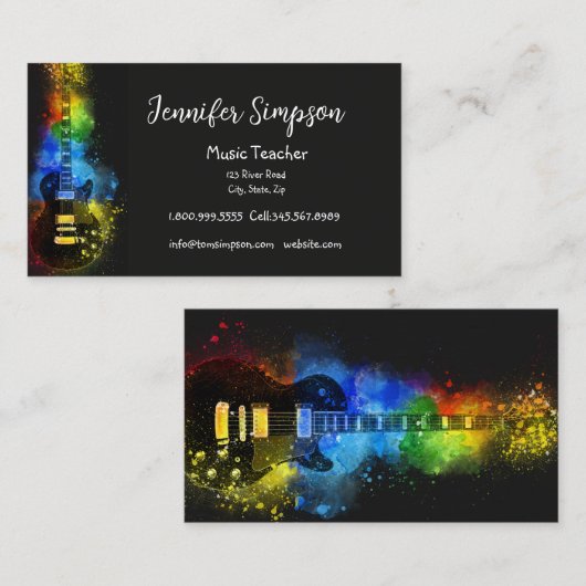 Muziekleraar Musical Notes Guitar Band Visitekaartje (Voorkant / Achterkant)