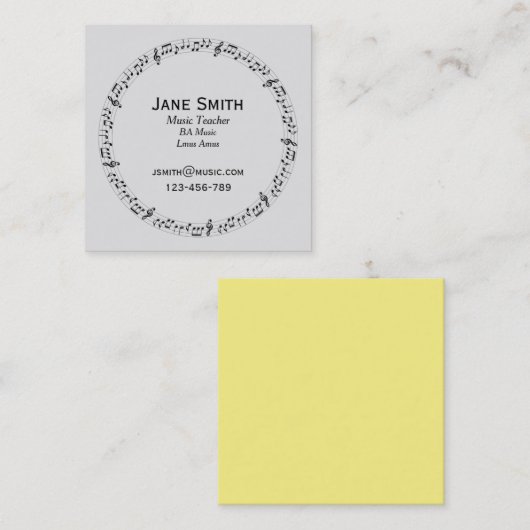 Muziekleraar muziek tutor muzieknoten vierkante visitekaartje (Voorkant / Achterkant)