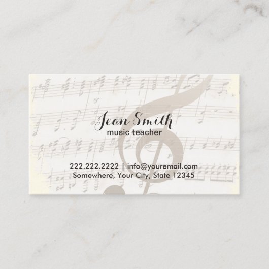 Muziekleraar  Muzieknoten Visitekaartje (Voorkant)