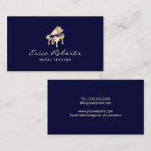 Muziekleraar Navy & Gold Piano Musical Visitekaartje (Voorkant / Achterkant)