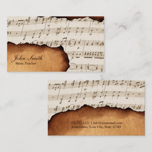 Muziekleraar oude muziekvel visitekaartje (Voorkant / Achterkant)
