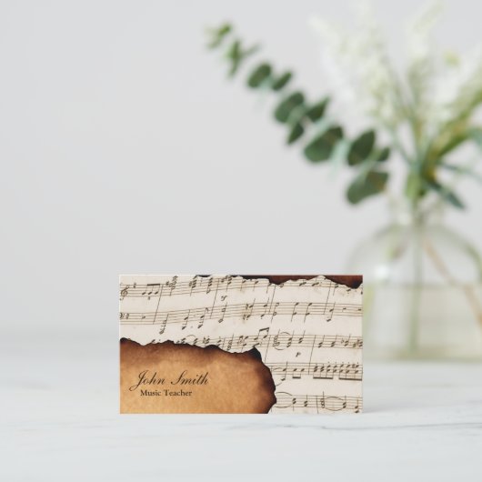 Muziekleraar oude muziekvel visitekaartje (Staand voorkant)