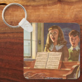 Muziekleraar Oude Stijl geeft zanglessen aan stude Sleutelhanger (Voorkant)