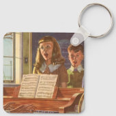 Muziekleraar Oude Stijl geeft zanglessen aan stude Sleutelhanger (Achterkant)