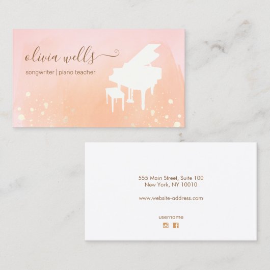 Muziekleraar, pianist, songwriter, Waterverf Visitekaartje (Voorkant / Achterkant)