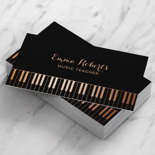 Muziekleraar Piano Keys Elegant Black & Gold Visitekaartje
