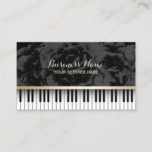 Muziekleraar Piano Keys Elegant Dark Floral Visitekaartje (Voorkant)
