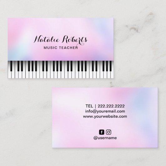 Muziekleraar Piano Keys Elegant Dreamweaver Pink O Visitekaartje (Voorkant / Achterkant)
