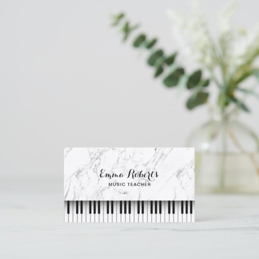 Muziekleraar Piano Keys Elegant White Marble Visitekaartje (Staand voorkant)