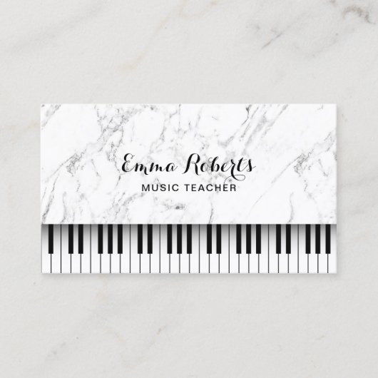 Muziekleraar Piano Keys Elegant White Marble Visitekaartje (Voorkant)