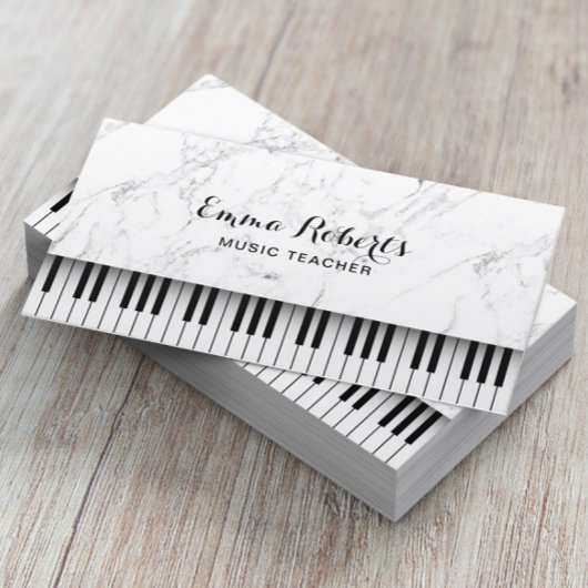 Muziekleraar Piano Keys Elegant White Marble Visitekaartje