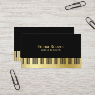 Muziekleraar Piano Keys Modern Black & Gold Visitekaartje