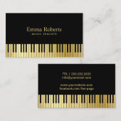 Muziekleraar Piano Keys Modern Black & Gold Visitekaartje (Voorkant / Achterkant)