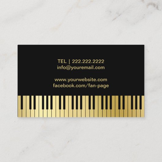 Muziekleraar Piano Keys Modern Black & Gold Visitekaartje (Achterkant)