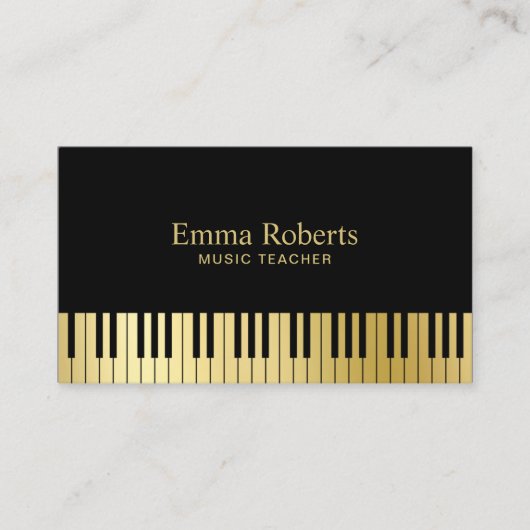 Muziekleraar Piano Keys Modern Black & Gold Visitekaartje (Voorkant)