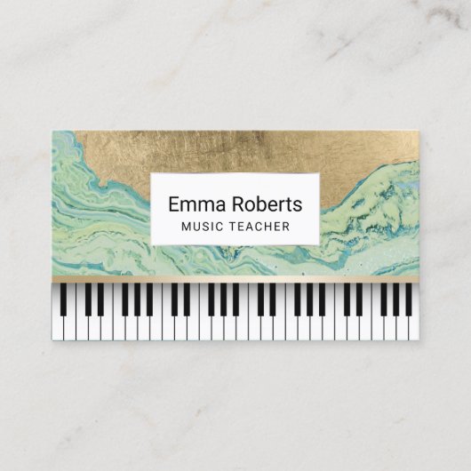 Muziekleraar Piano Keys Modern Mint & Gold Visitekaartje (Voorkant)
