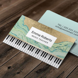 Muziekleraar Piano Keys Modern Mint & Gold Visitekaartje