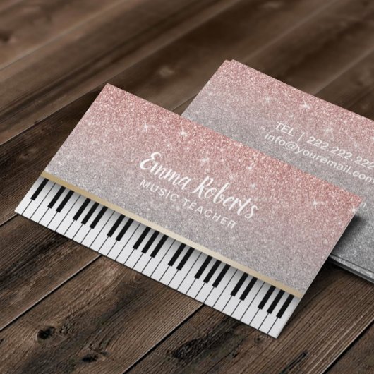 Muziekleraar Piano Keys Modern Roos Gold Glitter Visitekaartje