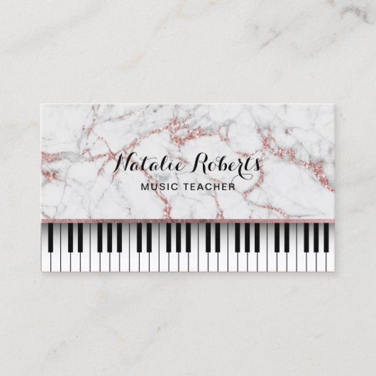 Muziekleraar Piano Keys Modern Roos Gold Marble Visitekaartje (Voorkant)