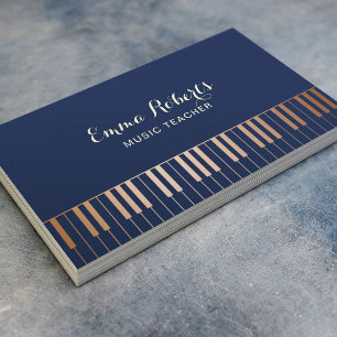 Muziekleraar Piano Keys Navy Blue & Gold Visitekaartje