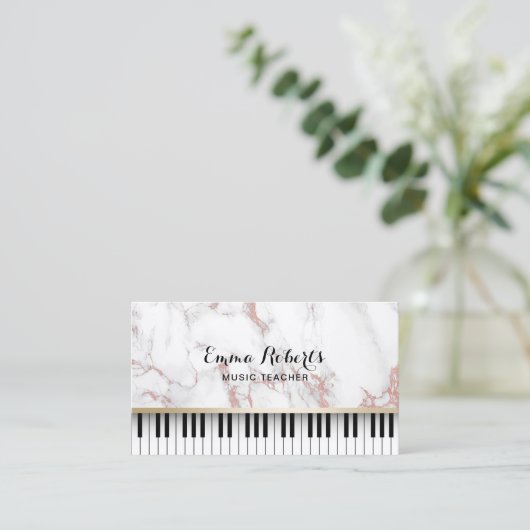 Muziekleraar Piano Keys Trendy Roos Gold Marble Visitekaartje (Staand voorkant)