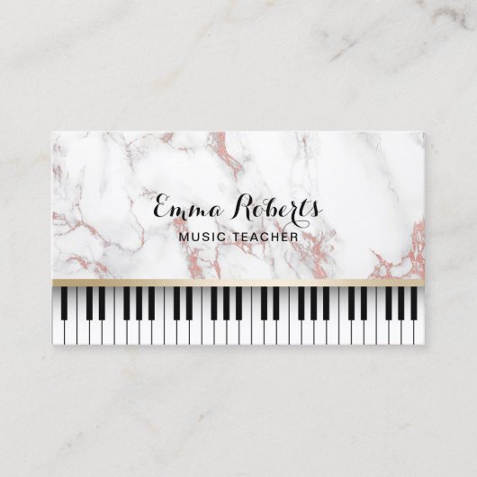 Muziekleraar Piano Keys Trendy Roos Gold Marble Visitekaartje (Voorkant)