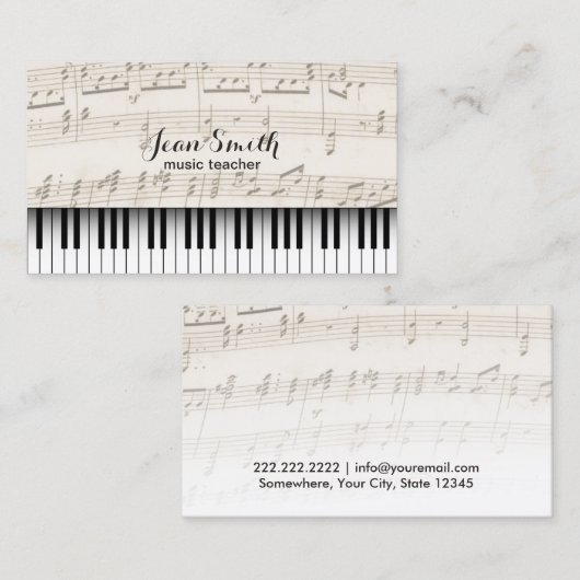 Muziekleraar  Piano Keys Visitekaartje (Voorkant / Achterkant)