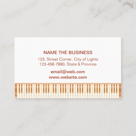 Muziekleraar Piano-toetsenbord elegante muzieknoot Visitekaartje (Achterkant)