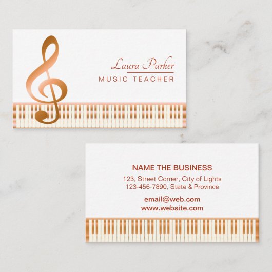 Muziekleraar Piano-toetsenbord elegante muzieknoot Visitekaartje (Voorkant / Achterkant)