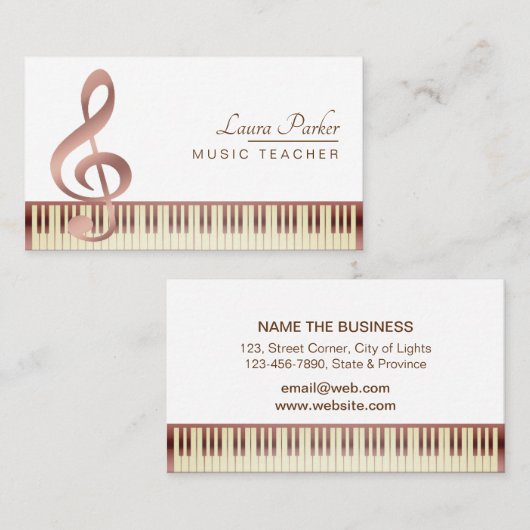 Muziekleraar Piano-toetsenbord  Gold Visitekaartje (Voorkant / Achterkant)