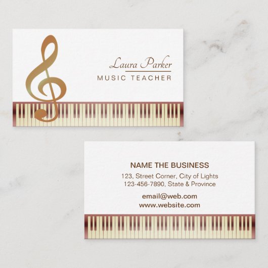 Muziekleraar Piano-toetsenbord  Gold Visitekaartje (Voorkant / Achterkant)