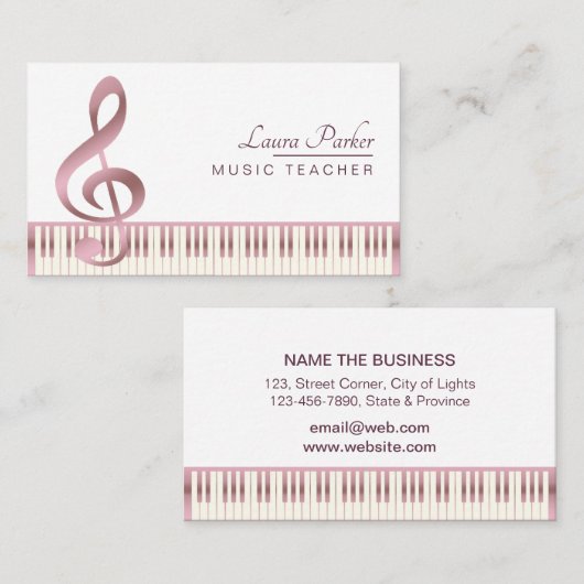 Muziekleraar Piano-toetsenbord Roos Gold Visitekaartje (Voorkant / Achterkant)