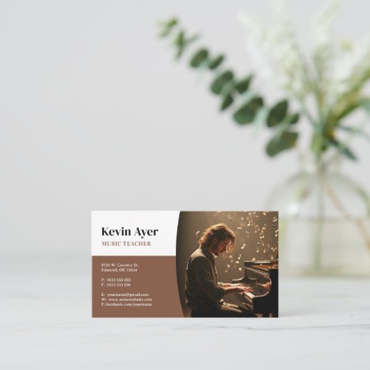 Muziekleraar | piano visitekaartje (Staand voorkant)