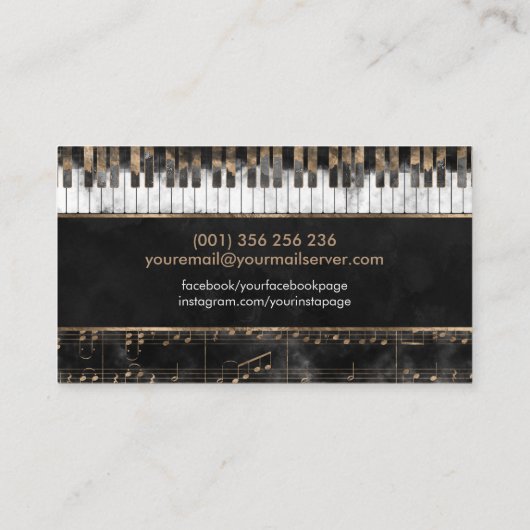 Muziekleraar Pianotoetsen en notities - Waterverf Visitekaartje (Achterkant)