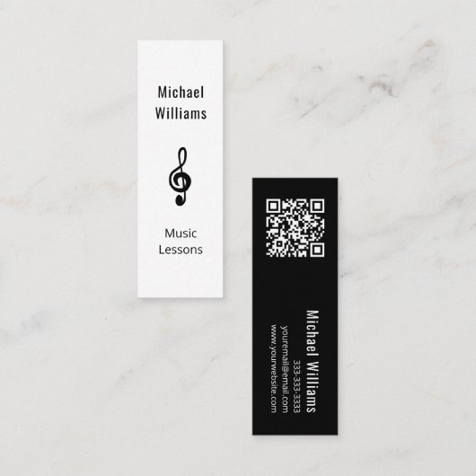 Muziekleraar QR code Minimalist Treble Clef Mini Visitekaartje (Voorkant / Achterkant)