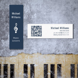 Muziekleraar QR-code Treble Clef Blue Mini Visitekaartje