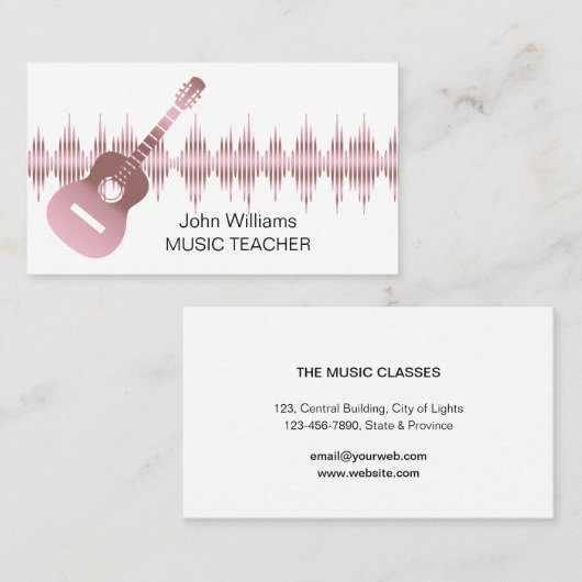 Muziekleraar Roos Gold Guitar Musician Elegant Visitekaartje (Voorkant / Achterkant)