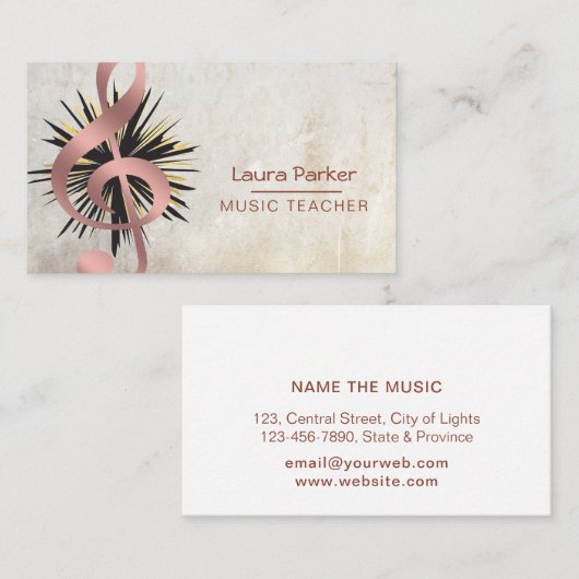 Muziekleraar Roos Gold Musical Note Visitekaartje (Voorkant / Achterkant)