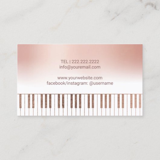 Muziekleraar Roos Gold Pastel Piano Keys Musical Visitekaartje (Achterkant)