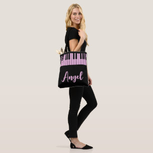Muziekleraar Roze Piano Toetsenbord Naam Donker Tote Bag