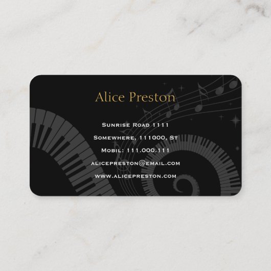 Muziekleraar | Spiraalpiano Visitekaartje (Achterkant)