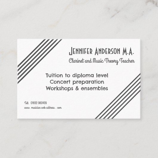 Muziekleraar Stijlvol modern elegant Visitekaartje (Voorkant)